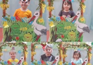 Zdjęcia dzieci w wiosennej foto-budce.